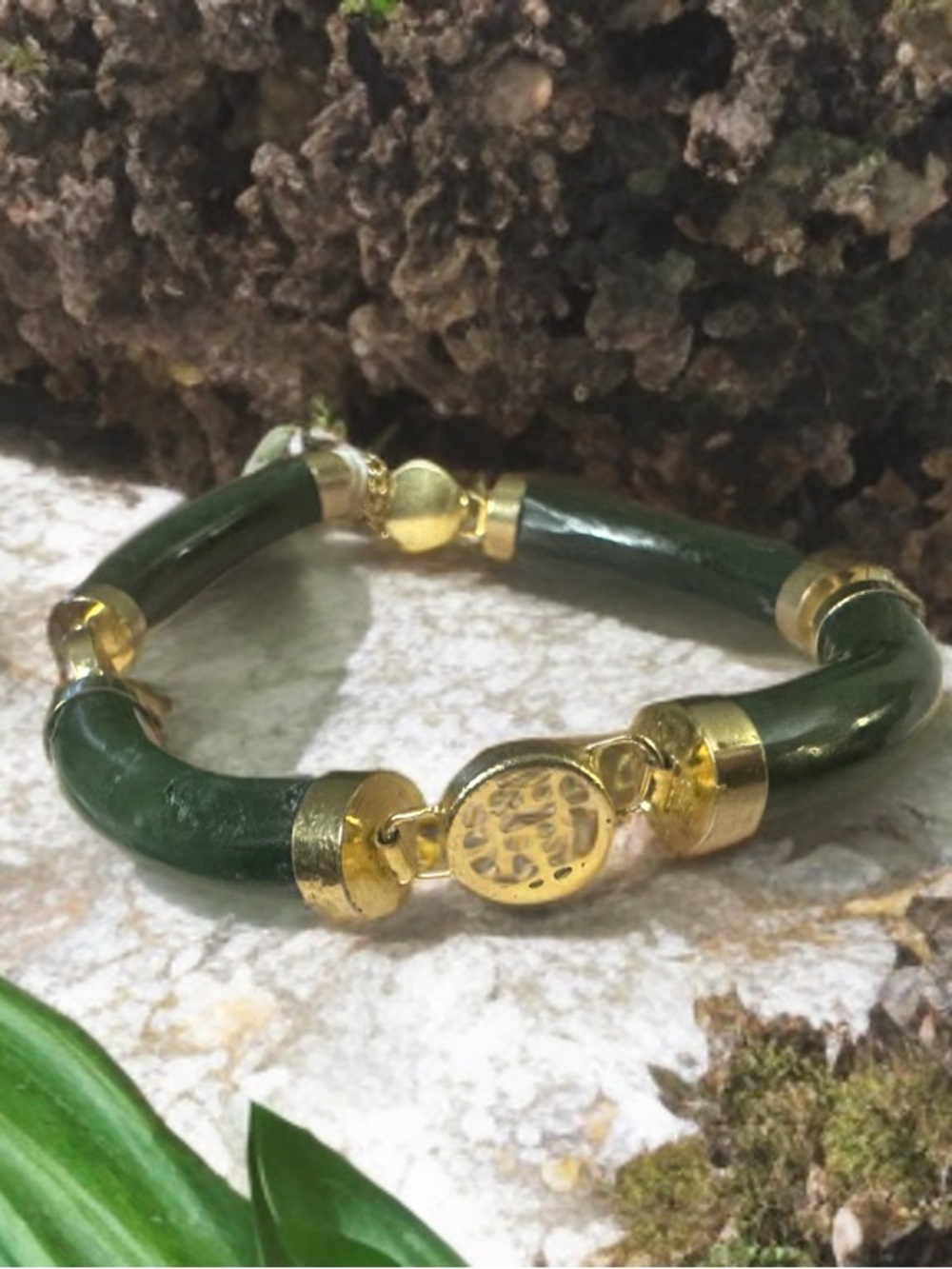 Jade Green and Gold Bead Bracelet - Jade